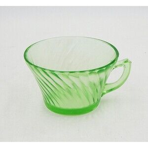 Anchor Hocking Spiral Green Coffee Tea Cup Uranium Depression Glass Glows